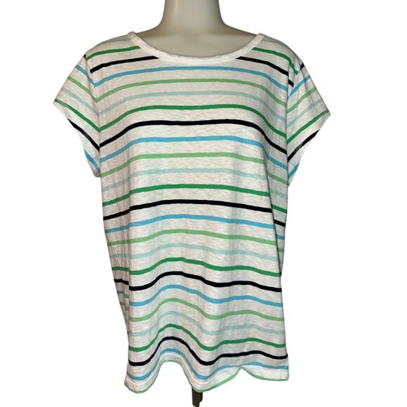T By Talbots Tee Women’s Plus Size X Supersoft Jersey Open Back Multi Stripe - Picture 1 of 10